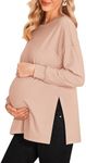 Ekouaer Women Shirts Maternity Clothes Split Side Pregnancy Blouse T Shirt Pregnant Tops Moms Shirt Dirty Pink XXL