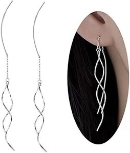 925 Sterling Silver Earrings Fashionable Long Threader Earrings Handmade Twisted Linear Curved Dangle Drop Earrings Hypoallergenic Tiny Twist Earrings For Women Teens Girls