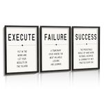 Heiple Motivational Wall Art 11"x14" Framed Wooden Inspirational Office Wall Decor for Men Execute Failure Success Positive Picture Poster for Home Office Bedroom (Black, 11”x14”)