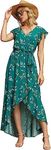 GRECERELLE Women's Floral Print Cross V Neck Summer Dress Boho Beach Flowy Long Maxi Dresses FP Dark Green-2XL