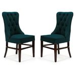 WOODBURY TREE Modern Button Tufted Dining Chairs, Luxury Sheesham Wood & Premium Velvet, Comfy Accent Chairs for Living Room, Bedroom, Chairs with Nail Heads (Set of 2) (Peacock Green)