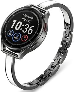 Mosonio 20mm Slim Elegant Band Compatible with Garmin Vivoactive 6/ 5/ 3/ 3 Music for Women, Dressy Metal Bands with Embedded Silicone Accents and Easy-adjust Link Clasps for Venu Sq 2/Venu 2 Plus/Forerunner 158/165/245/570(42mm) (Black + White)