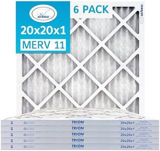 Trion MERV 11 Air Bear 20 x 20 x 1" High Efficiency High Dust Holding Capacity Pleated HVAC Filter with Durable Double Wall Frame Design, 6 Pack
