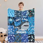 Domgoge Shark Blanket for Boy Just a Boy Who Loves Sharks Blanket Ocean Animals Throw Blankets Gifts for Kids Toddler Warm Lightweight Flannel Fleece Blanket for Couch All Season, Blue, 130cm x 152cm