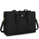 Laptop Bag for Women 15.6 Inch Leather Laptop Tote Bag Waterproof Work Shoulder Bag Lightweight Computer Tote Bag Professional Women Business Office Bag Large Travel Handbag Black