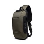 OZUKO Sling Backpack, USB Anti-Theft Men'S Chest Bag With Anti-Theft Password Lock, Casual Shoulder Bag Waterproof Oxford Cloth Chest Bag (ArmyGreen)