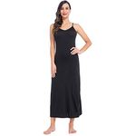 MANCYFIT Womens Full Slips Long Cami Dresses Adjustable Spaghetti Strap Nightgowns Black Small