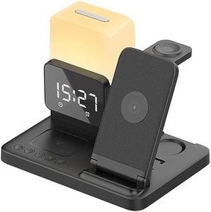 TODO Wireless Phone Charger Alarm Clock LED Lamp 15W Fast Charge Earphone Watch Charge