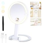 MOMOKUBA Magnifying Mirror with Light 20X/1X, Lighted Makeup Mirror with Magnification, Make Up Mirrors Stand Up Double Sided, Magnified Travel Mirror with Lights, Rechargeable 3 Color Dimmable