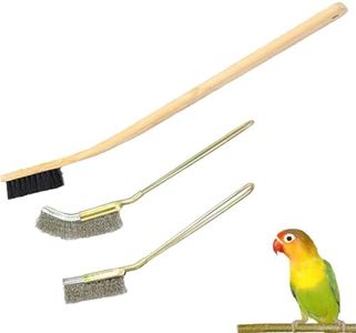 QBLEEV 3 Pack Bird Cage Brush, Wooden & Stainless Steel Long Handle Bird Cage Cleaner Brush, Poop Off Bird Cage Cleaning Brushes, Bird Cage Scraper Parrot Poop Remover Accessory