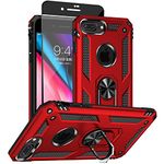 for iPhone 8 Plus Case, iPhone 7 Plus Case with HD Screen Protector, [Military Grade 16ft. Drop Tested] Ring Shockproof Protective Phone Case for iPhone 8 Plus/7 Plus (Red)