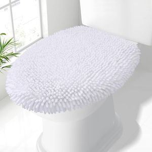 Smiry Soft Chenille Bathroom Toilet Lid Cover, Machine Washable Covers, 17.5x15, Fits Most Round, Elongated and Oblong Lids, Accessories Decor, White