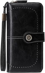 Women's PU Leather Wallet - RFID Blocking Credit Card Holder with Large Capacity and Wristlet, Black