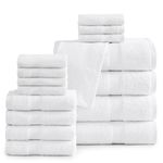 16 Piece Bath Towels Set - White Bath Towels, 100% Cotton Towels for Bathroom, Luxury Bath Towels, Highly Absorbent Shower Towels, 4 Bath Towels, 4 Hand Towels, and 8 Washcloths - White Towels