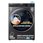Haier 10.5 Kg 5 Star AI Drying System with Wifi Fully Automatic Front Load Washer Dryer (HWD105-B14959S8U1, Direct Motion Motor, I-Refresh, PuriSteam, Dark Jade Silver)