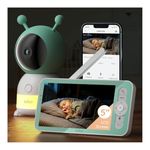 Boifun 2K 2.4GHz WiFi Baby Monitor, Phone App & 5'' Screen Control, Smart Night Light, Night Vision, Cry Motion Sound Detect, 360° Camera, Smartphone, PTZ, Auto-tracking, Humidity Temperature, 4X Zoom