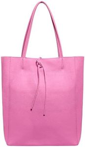 TAKEASY Italian Genuine Leather Tote Bag for Women with Zipper | Large Soft Shopper for Work & Travel | Tall Handbag Purse Bucket (Pink)