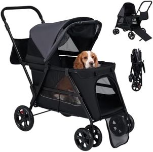 Maxmass Pet Stroller, Travel Dog Buggy with Adjustable Canopy, Safety Belt, Dual Entry and Ramp, Foldable Puppy Pushchair for Small Medium Dogs Cats
