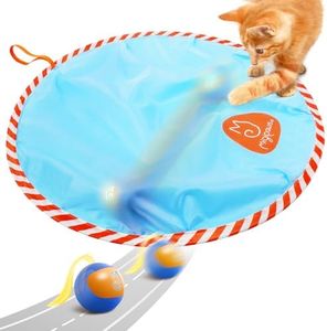 Migipaws Interactive Cat Ball Toy Set, Fun Tracker, Glowing Chase Ball with MystiChaser Pouch, Fluffy Tail, A Small Mice(Blue)