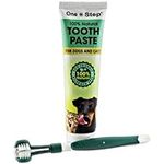 One Step 100% Natural Toothpaste & Triple-Headed Toothbrush for Dogs and Cats Dental Care, Allergen Free, 100g Tube, Peppermint Flavour