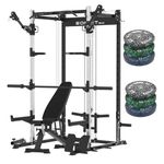 EonfitOmni Power Rack with Pulley System Home Gym Pack, Power Cage with Cable Crossover LAT Pulldown Machine Free Motion Arms for Fitness Strength Training 1000lbs (Black(Power Rack Package))