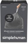 simplehuman Extra Strong Odor-Absorbing Tall Kitchen 13 Gallon Drawstring Trash Bags, 50% PCR content, 80 Count