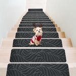 Bolinker Non-Slip Stair Treads Carpet for Wooden Steps, 29.9 x 7.9IN Indoor Self-Adhesive Stair Treads Mat, Comes with Beautiful Patterns, Anti Slip Stair Rugs for Kids Elders and Dogs 7PCS(Grey)