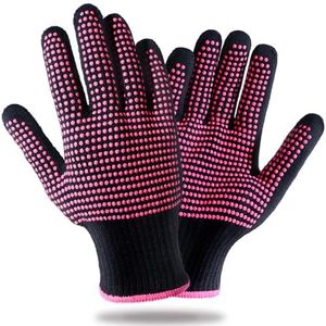 Teenitor 2 Pcs Heat Resistant Gloves With Silicone Bumps, Professional Heat Proof Glove Mitts For Hair Styling Curling Iron Wand Flat Iron Hot-Air Brushes Sublimation Gloves Rose Red