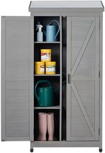 Outdoor Wooden Storage Shed with Metal Top, Tall Vertical Tool Cabinet for Backyard Garden Patio Lawn