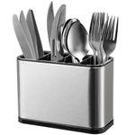 Casacuid® Stainless Steel Kitchen Countertop Holder for Spoons, Forks, Butterknife, Knife, Spatula | Modern Rectangular 4 Divider Holder Drainer Kitchen