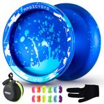 INOVASHON Professional Finger Spin Tricks Yoyo V10, Unresponsive Yoyo for Kids Beginner, Pro Metal Yoyo for Advanced with Yo Yo Storage Bag + 12 Yo-yo Strings + Glove(SkyBlue Splash)