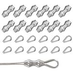 Rybtd Wire Clamp 24 PCS M3 Duplex Wire Rope Grips with M3 Wire Rope Thimbles,304 Stainless Steel 3mm Wire Rope Clamp Fence Wire Connector for 3mm Wire Rope Cable for Clothesline Tensioner Awning Fixed