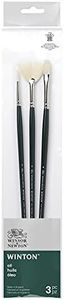 Winsor & Newton Winton, Long Handle, 3 Pack, 3 Oil Paint Brush, Black
