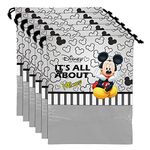 Kuber Industries Shoe Cover For Traveling|Disney Mickey Print Non Woven Drawstring Bag|Shoe Bags For Shoes, Slipper, Heels|Transparent Window|Pack of 6 (Grey)