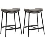 HOMCOM Breakfast Bar Stools Set of 2, Microfibre Upholstered Barstools, Industrial Bar Chairs with Curved Seat and Steel Frame for Dining Room, Kitchen, Grey