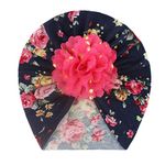 SYGA Baby Turban Hat, Toddler Beanie Cap Infant Hat 6 Month-4 Years Cotton Floral Baby Cap Headwear Unisex With Big Flower Soft Cute Hat, Pink & Blue Floral