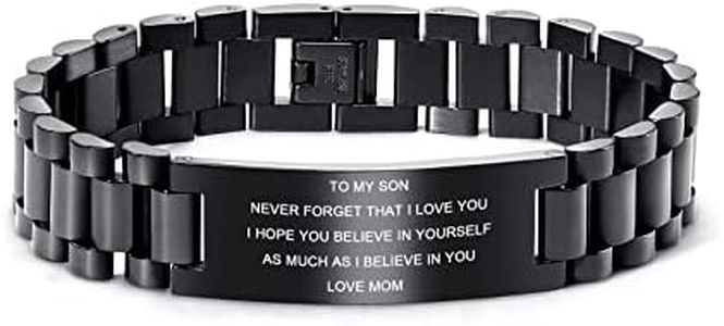 Stainless Steel to My Son Love Mom Courage Inpsirational Wristband Bracelets, Mother to Son Gift, Birthday Gifts to Son, to Son