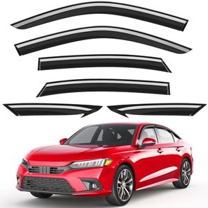 Saleago 6pcs Outside-Mount Window Rain Guards Fit for Honda Civic Sedan 2022-2026, Extra Durable Window Visors Wind Deflector Dark Smoke Vent Shades Car Tape-on 6-pcs with Thicker
