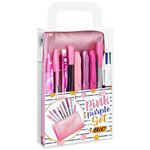BIC Pink & Purple Set - 1 Pencil Case, 2 Ball Pens/1 Erasable Gel Pen/1 Graphite Pencil with Eraser/1 Writing Felt Pen/3 Permanent Markers/1 Mechanical Pencil