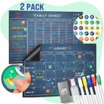 Magnetic Chore Chart & Chalkboard Calendar Set - 11" x 17", Weekly Menu Board & Meal Planner for Refrigerator - Reusable Dry Erase, Includes Markers & Eraser