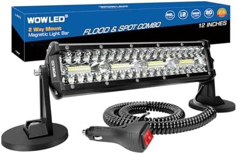 WOWLED Magnetic LED Light Bar, Super Bright 12 Inch Combo Beam Cigarette Lighter Light Bar 6000K with Strong Magnets 4 Way Mount, 12V 24V Tractor Work Light bar for ATV Cars Trailer