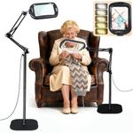 GABORISH 10X 30X Magnifying Glass with Light and Floor Stand, 3-in-1 Magnifying Lamp with 60LED, Square Folding Arm Magnifier with Light&Clamp, 5 Colour Modes Magnifier for Reading, Craft, Diamond Art