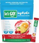 Let'z Go! Hydrate- Natural Hydration + Electrolyte Drink Mix- Hydration + Electrolytes + Antioxidant Powder Packets, Natural Flavors, Vitamins C + D | No Sugar | No Calories | (15 Count) Fruit Punch