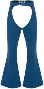 LiiYii Adult Women Mens Western Faux Suede Hollow Out Wide Leg Long Pants Cowgirl Cowboy Costume Blue 3X-Large