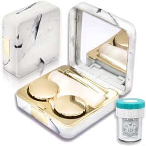 Vastsoon Contact Lens Case with Cleaner Washer, Portable Cute Eye Contacts Colored Lenses Applicator Remover Tool Kit with Mirror Solution Bottle Travel Size for Daily Outdoor Use(Square, Gold)