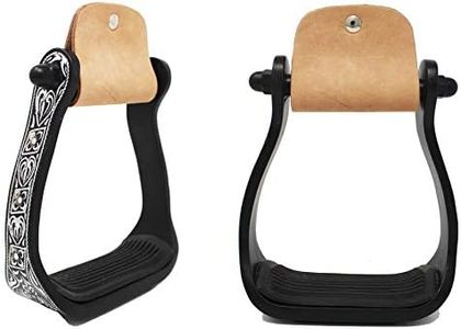 CHALLENGER Horse Saddle Stirrups Western Saddle Black Aluminium Engraved Barrel Racer 51179