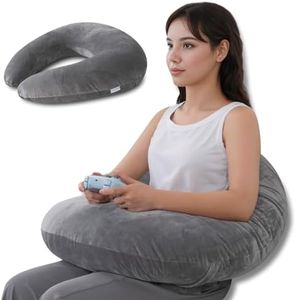 QUEEN ROSE Reading Pillow, Gaming Pillow for Lap, Sitting in Bed or Sofa, Extra Arm Rest for Reading, Playing or Crocheting, Soft Velvet Grey