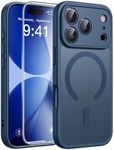 FNTCASE for iPhone 17 Pro Case: Translucent Blue Slim Cases Compatible with MagSafe, Full Camera Protection & Tempered Glass Protector, 14FT Military Grade Drop Tested, Matte Skin-Friendly Cover