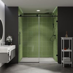 Comfystyle 56-60 in.W x74 in.H Frameless Sliding Shower Door,Sliding Shower Door with 1/4" (6mm) Clear SGCC Tempered Glass,Matt Black Finish,Shower Doors can be Installed Left and Right