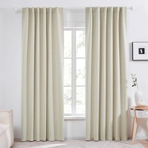 Deconovo Back Tab and Rod Pocket Blackout Curtains - (52W x 84L Inch, 2 Panels Panels, Light Beige) Solid Thermal Insulated Blackout Curtains for Living Room